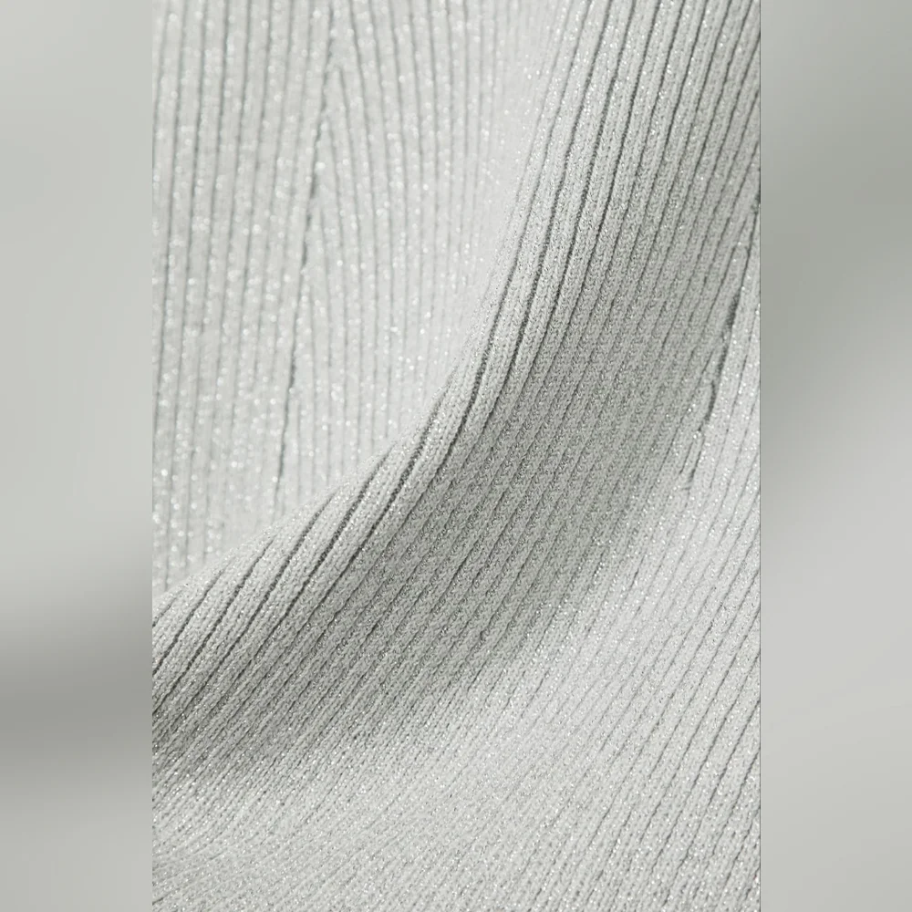 S2. NWT KHAITE SALMA OFF THE SHOULDER CUTOUT METALLIC KNIT TOP - Picture 6 of 9